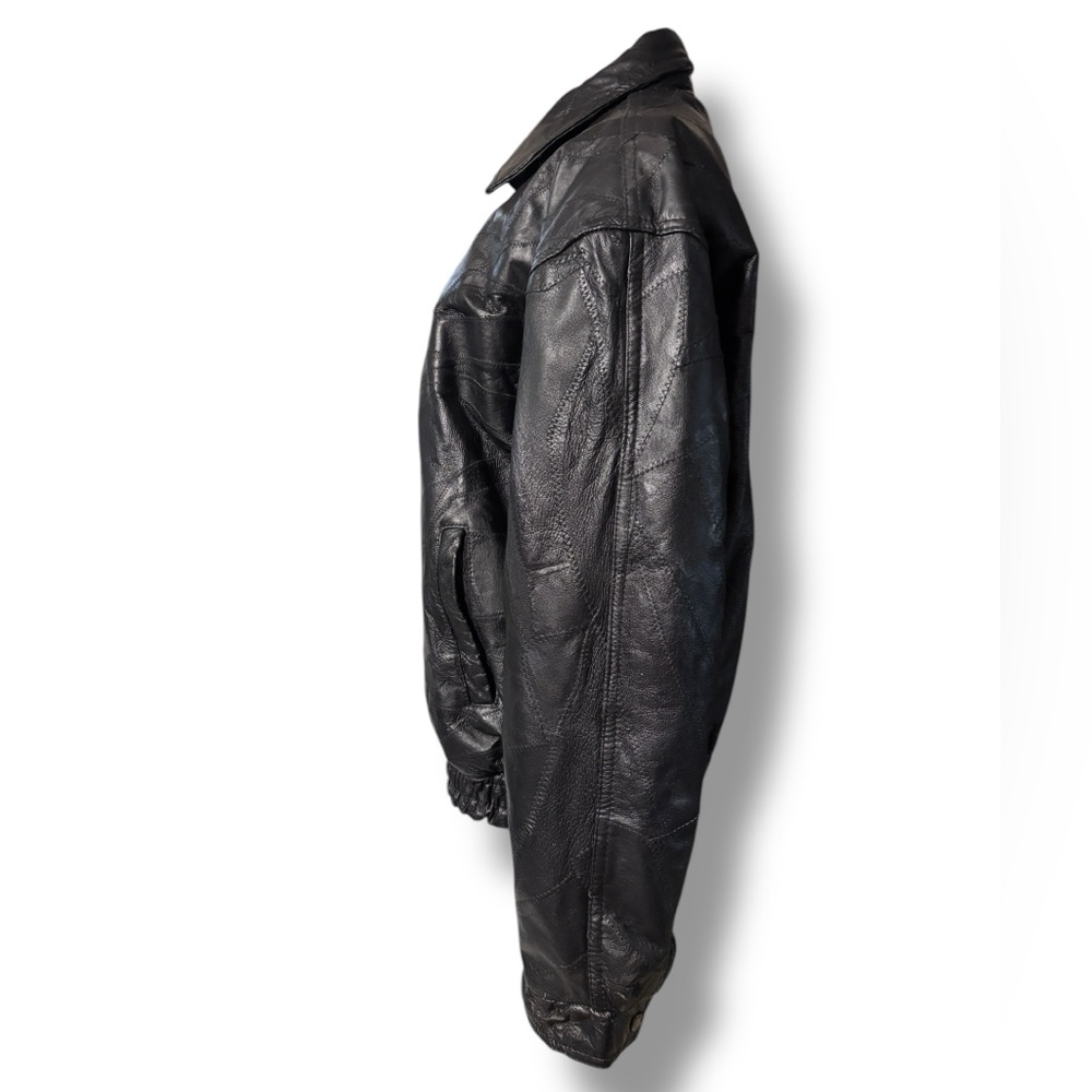 Junction West Black Patchwork Leather Bomber Jack… - image 5